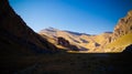 Sunset view to Tash-Rabat river and valley in Naryn province, Kyrgyzstan