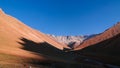 Sunset view to Tash-Rabat river and valley in Naryn province, Kyrgyzstan