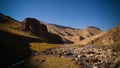 Sunset view to Tash-Rabat river and valley in Naryn province, Kyrgyzstan