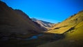 Sunset view to Tash-Rabat river and valley in Naryn province, Kyrgyzstan