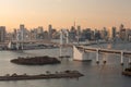 Sunset view of Tokyo Bay , Rainbow bridge and Tokyo Tower landmark Royalty Free Stock Photo