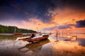 Sunset View Traditional Boats Batam Island Wonderfull Indonesia