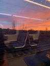 Sunset view on the train window Royalty Free Stock Photo