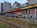 Sunset view of tram station in wuhan city