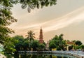 Sunset view of Tran Quoc Pagoda. It is the oldest Buddhist temple in Hanoi and it located on a small peninsula on the East side of Royalty Free Stock Photo
