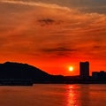 Sunset view from Tung Chung waterfront pier Royalty Free Stock Photo