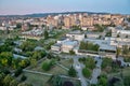 Sunset view of University of Prishtina, National library of Kosovo and unfinished serbian orthodox church of Christ the Saviour in