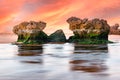 Sunset view of unusual rock formation at Point Ritchie in Warrnambool