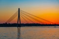 Sunset view of the Vansu tilts bridge over Daugava river in Riga