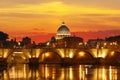 Sunset view of the Vatican with Saint Peter`s Basilica,Rome, Italy.