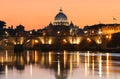 Sunset view of the Vatican with Saint Peter`s Basilica,Rome, Italy.