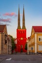 Sunset view of Vaxjo cathedral in Sweden Royalty Free Stock Photo