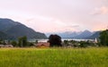 a sunset view of the village at the lakeside Royalty Free Stock Photo