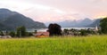 a sunset view of the village at the lakeside Royalty Free Stock Photo