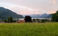 a sunset view of the village at the lakeside Royalty Free Stock Photo