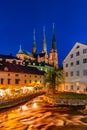 Sunset view of white building of Uppland museum and cathedral in Uppsala, Sweden Royalty Free Stock Photo