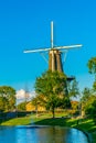 sunset view of windmill de Valk in Leiden, Netherlands