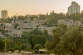 Sunset view of the Yemin Moshe neighborhood, in Jerusalem Royalty Free Stock Photo