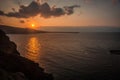 Sunset from viewpoint in Oia on Santorini island in Greece Royalty Free Stock Photo