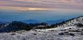 Sunset views of Angeles National Forest from Mount Baldy Summit Royalty Free Stock Photo