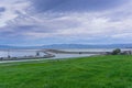 Sunset views of the ponds an levees of south San Francisco bay area, Sunnyvale, California