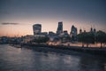 Sunset views of south bank in London from the tower bridge Royalty Free Stock Photo