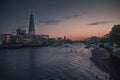 Sunset views of south bank in London from the tower bridge Royalty Free Stock Photo