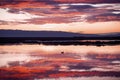 Sunset views of the tidal marshes of Alviso with colorful clouds reflected on the calm water surface, Don Edwards San Francisco Royalty Free Stock Photo