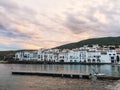 Sunset in the village of Cadaques. Romanticism in the Mediterranean Sea. The town of Salvador Dali, in Costa Brava, Gerona, Spain Royalty Free Stock Photo