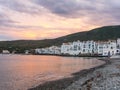 Sunset in the village of Cadaques. Romanticism in the Mediterranean Sea. The town of Salvador Dali, in Costa Brava, Gerona, Spain Royalty Free Stock Photo