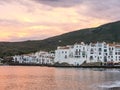 Sunset in the village of Cadaques. Romanticism in the Mediterranean Sea. The town of Salvador Dali, in Costa Brava, Gerona, Spain Royalty Free Stock Photo