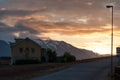 Sunset in village of Hrisey in Iceland