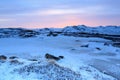 Sunset in the village Teriberka, Murmansk region, Russia