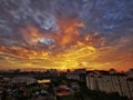 Sunset villagr view with horizon line Royalty Free Stock Photo
