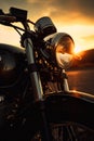 sunset vintage old motorcycle background, Nostalgie 90s, ai generatoive