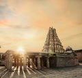 sunset at Virupaksha Temple, ruins of ancient city Vijayanagar at Hampi, the ancient city of Vijayanagar Hampi,