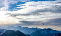 Sunset vith paraglide over winter Alps