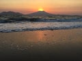 Sunset on volcanic beach