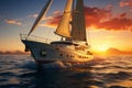 Sunset voyage a luxury yacht sails gracefully, basking in the warm twilight