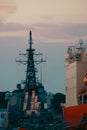 Sunset warship mast