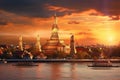 Sunset Wat Arun Ratchawararam Ratchaworamahawihan at night in Bangkok, Thailand, with Ai Generated