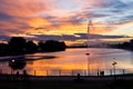 Sunset watchers by the lake Royalty Free Stock Photo