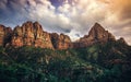 Sunset on the Watchman and Zion Canyon, Zion National Park, Utah Royalty Free Stock Photo