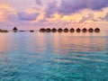 Sunset on water villas resort Royalty Free Stock Photo