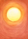 Sunset watercolor illustration orange sky and yellow sun