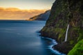 Sunset at a waterfall near Seixal village in the Madeira Islands, Portugal Royalty Free Stock Photo