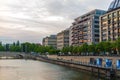 Sunset on the waterfront in Berlin. Evening walk around the city