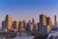 Sunset of waterfront downtown skyline with Tianjin high-rise building cityscape at Haihe riverside, , Tianjin city, China