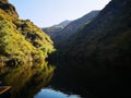 Sunset by the waterfront lake in the mountains golden-hour