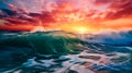 Sunset Wave Breaking Surreal Ocean Beach Sea Landscape Inspirational Nature Sunrise